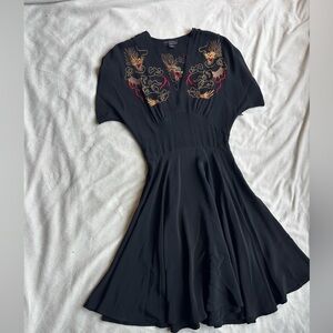 Black Silk Dress with Gold and Red Embroidery